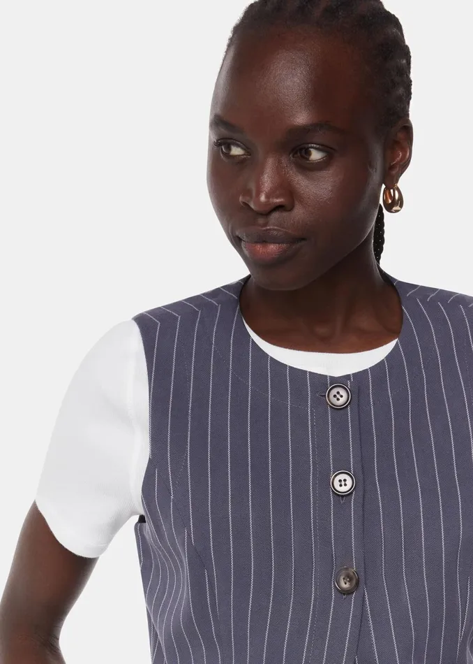 Women Tops Whistles Navy Lottie Pinstripe Waistcoat