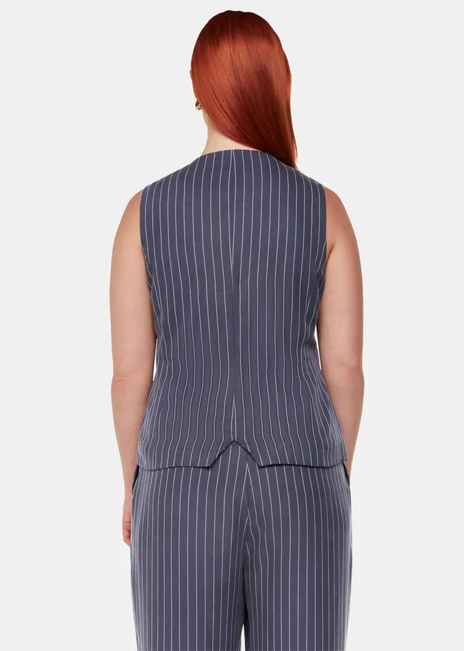 Women Tops Whistles Navy Lottie Pinstripe Waistcoat