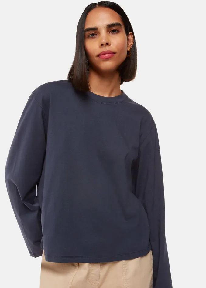 Women Tops Whistles Navy Relaxed Long Sleeve Tee