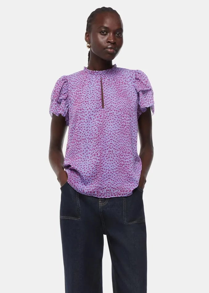 Women Tops Whistles Purple Sketched Cheetah Frill Top