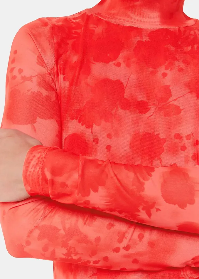 Women Tops Whistles Red Blurred Blooms Mesh Top