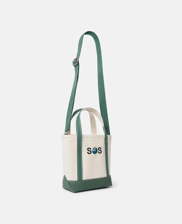 Women Tote Bags Stella McCartney SOS Embroidered Small Tote Bag Dune Beige Amazon Green