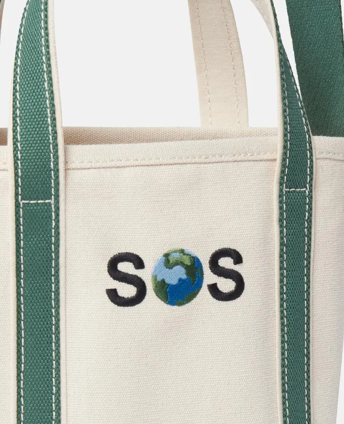 Women Tote Bags Stella McCartney SOS Embroidered Small Tote Bag Dune Beige Amazon Green