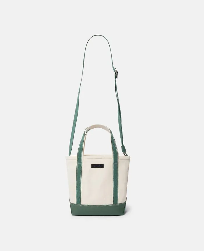 Women Tote Bags Stella McCartney SOS Embroidered Small Tote Bag Dune Beige Amazon Green