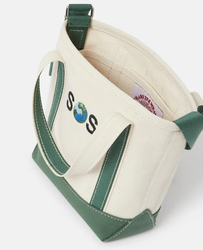 Women Tote Bags Stella McCartney SOS Embroidered Small Tote Bag Dune Beige Amazon Green
