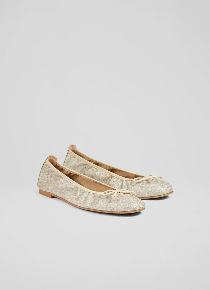 Women Trilly Gold Glitter Ballet Pumps Metallic LKBennett Flats Women Trilly Gold Glitter Ballet Pumps Metallic LKBennett Flats