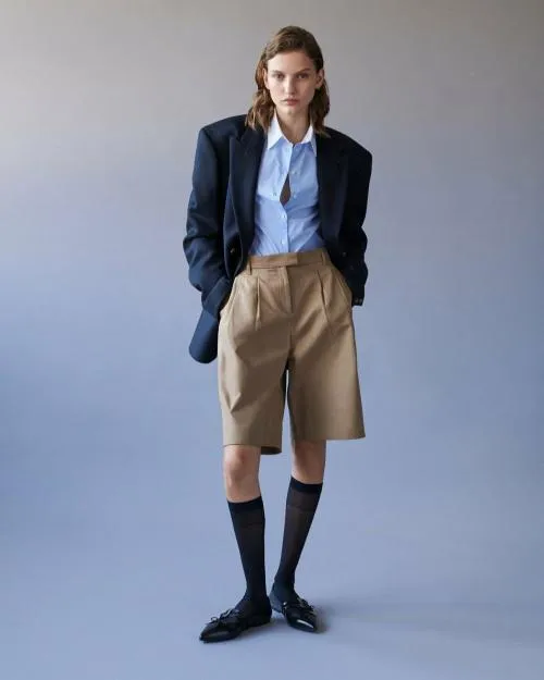 Women Trousers and Jeans The Kooples Camel Cotton And Linen Bermuda Shorts Brown