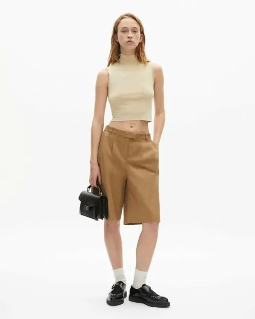 Women Trousers and Jeans The Kooples Camel Cotton And Linen Bermuda Shorts Brown