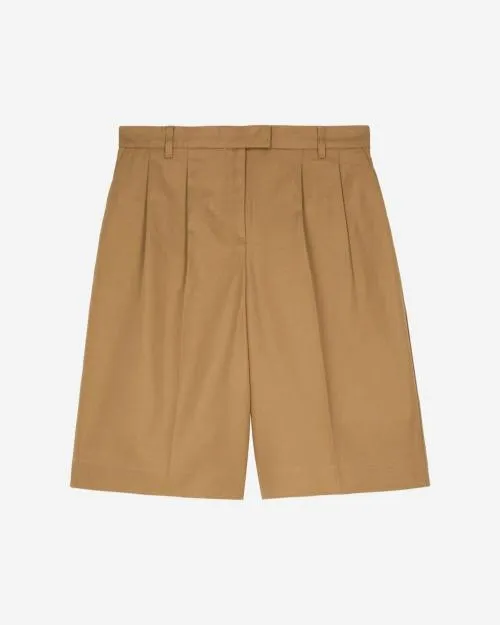 Women Trousers and Jeans The Kooples Camel Cotton And Linen Bermuda Shorts Brown
