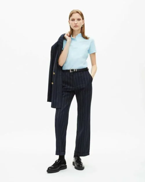 Women Trousers and Jeans The Kooples StraightLeg Tennis Striped Wool Blend Suit Pants Navy Women Trousers and Jeans The Kooples StraightLeg Tennis Striped Wool Blend Suit Pants Navy