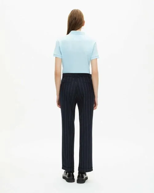 Women Trousers and Jeans The Kooples StraightLeg Tennis Striped Wool Blend Suit Pants Navy