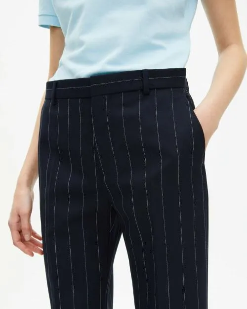 Women Trousers and Jeans The Kooples StraightLeg Tennis Striped Wool Blend Suit Pants Navy