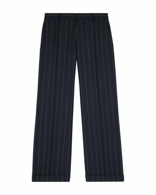 Women Trousers and Jeans The Kooples StraightLeg Tennis Striped Wool Blend Suit Pants Navy