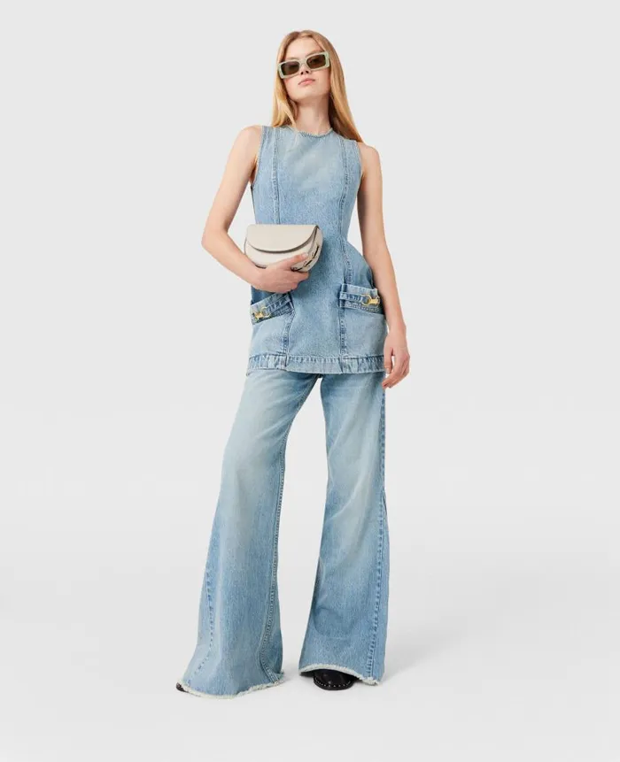 Women Trousers And Shorts Stella McCartney ClaspEmbellished LowRise Flared Jeans Vintage Wash Blue Denim
