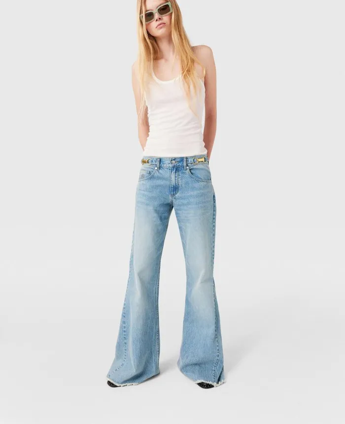 Women Trousers And Shorts Stella McCartney ClaspEmbellished LowRise Flared Jeans Vintage Wash Blue Denim