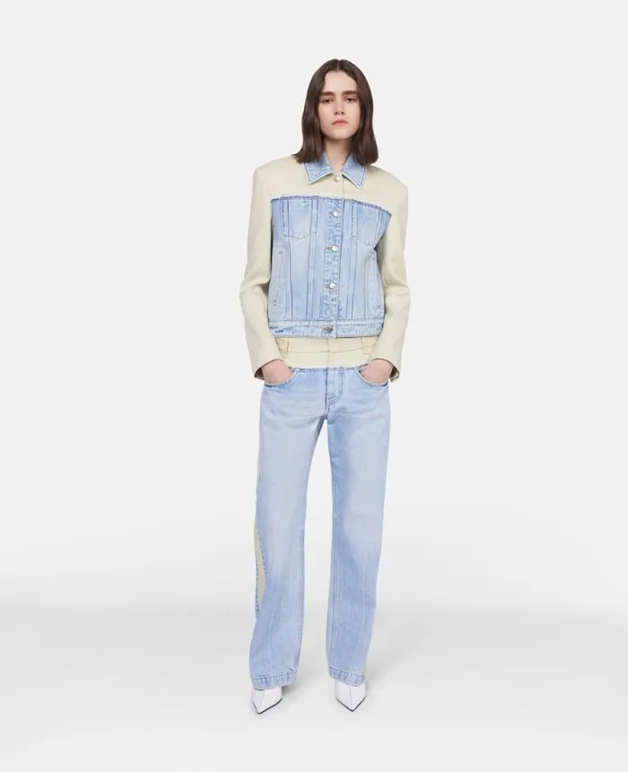 Women Trousers And Shorts Stella McCartney TwoTone Panelled Straight Leg Jeans Blueecru Women Trousers And Shorts Stella McCartney TwoTone Panelled Straight Leg Jeans Blueecru