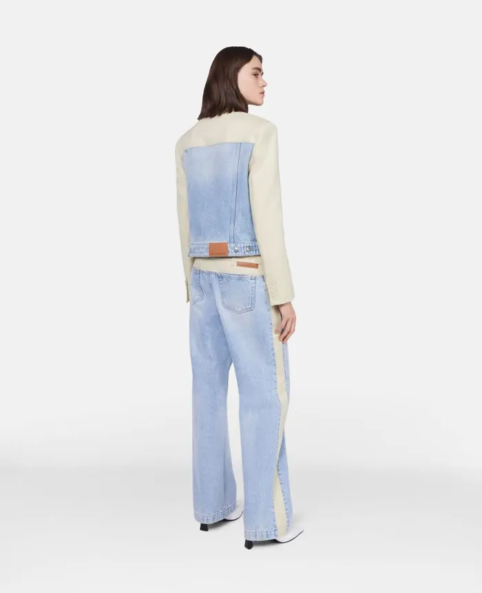 Women Trousers And Shorts Stella McCartney TwoTone Panelled Straight Leg Jeans Blueecru Women Trousers And Shorts Stella McCartney TwoTone Panelled Straight Leg Jeans Blueecru