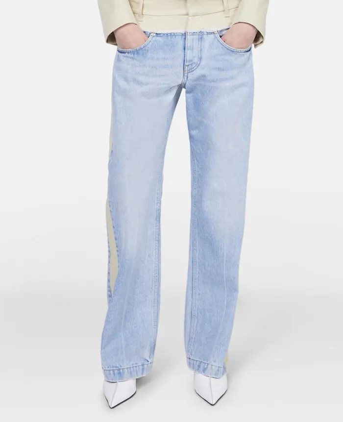 Women Trousers And Shorts Stella McCartney TwoTone Panelled Straight Leg Jeans Blueecru Women Trousers And Shorts Stella McCartney TwoTone Panelled Straight Leg Jeans Blueecru