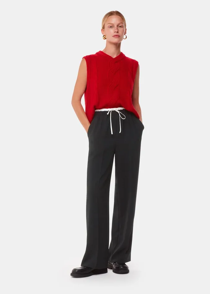 Women Trousers Whistles Black Crepe Waistband Detail Trouser