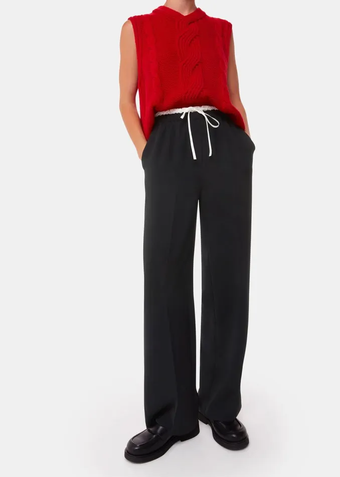 Women Trousers Whistles Black Crepe Waistband Detail Trouser