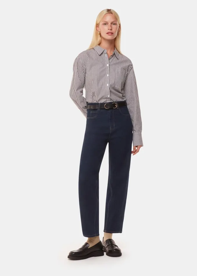 Women Trousers Whistles Dark Denim Stretch Barrel Leg Jean