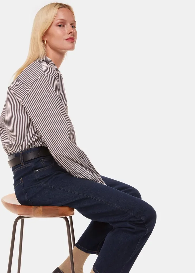 Women Trousers Whistles Dark Denim Stretch Barrel Leg Jean