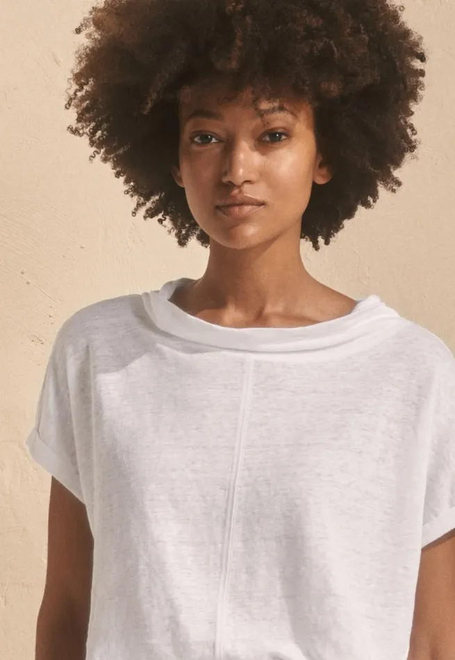 Women Turnedover Neck Top White Poetry Fashion TShirt and Tops