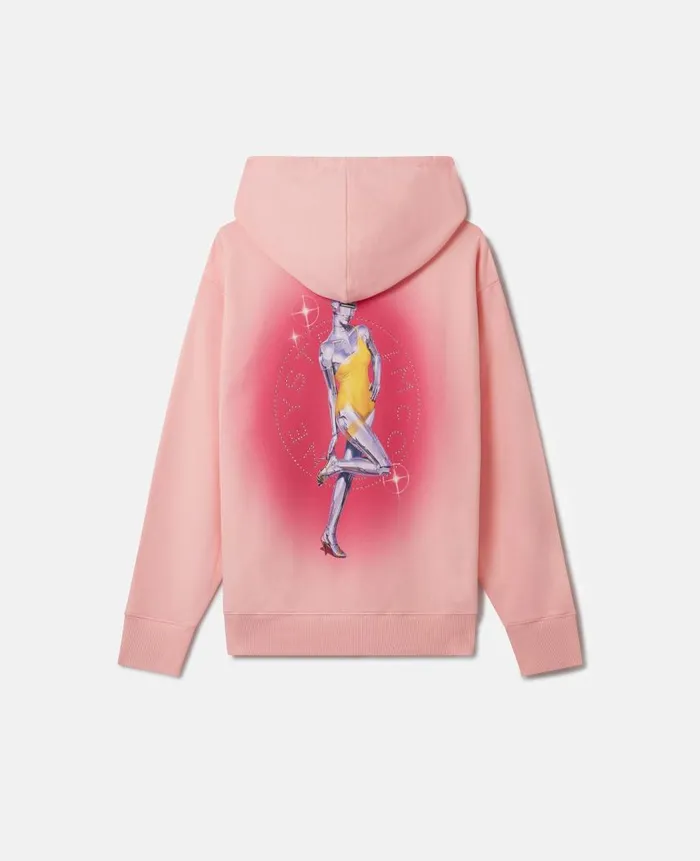WomenUnisex Sweatshirts And TShirts Stella McCartney Sexy Robot Print Organic Cotton Hoodie Pink