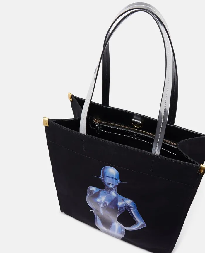 WomenUnisex Tote Bags Stella McCartney Sexy Robot Graphic Organic Cotton Canvas Tote Bag Ultra Black