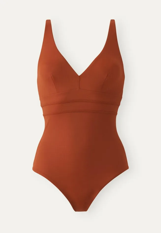 Women Vneck Swimsuit Burnt Sienna Poetry Fashion Swimwear