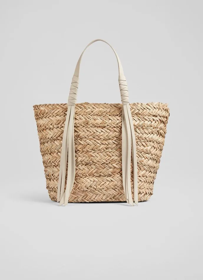 Women Violetta Cream Leather Tassel Straw Bag LKBennett Tote Bags Women Violetta Cream Leather Tassel Straw Bag LKBennett Tote Bags