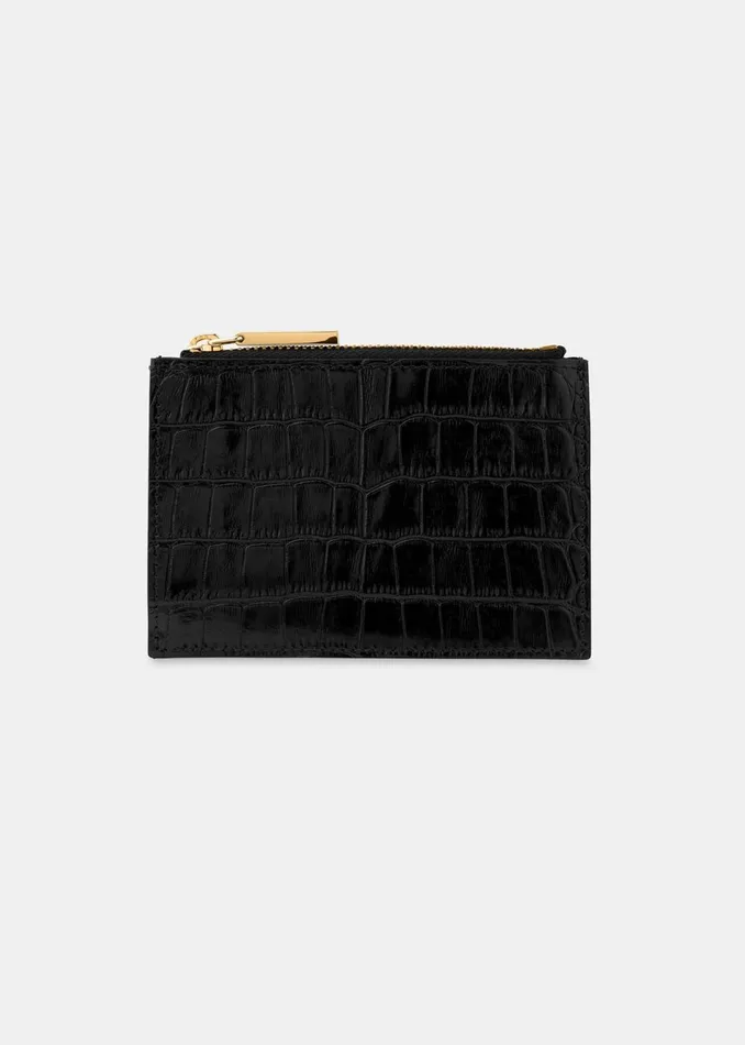 Women Wallets and Cardholders Whistles Black Shiny Croc Coin Purse