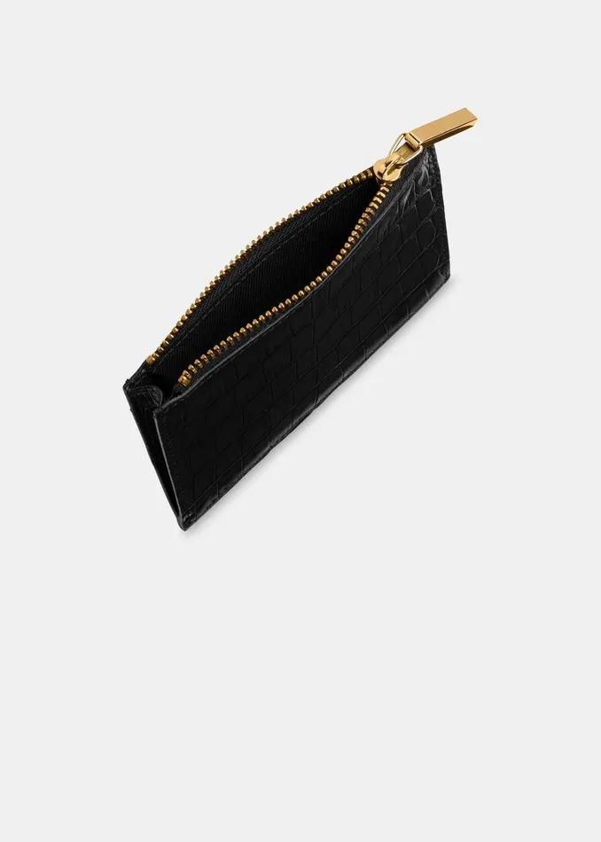 Women Wallets and Cardholders Whistles Black Shiny Croc Coin Purse