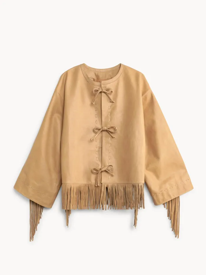 Zoena Leather Jacket Tan Women By Malene Birger Coats and Jackets